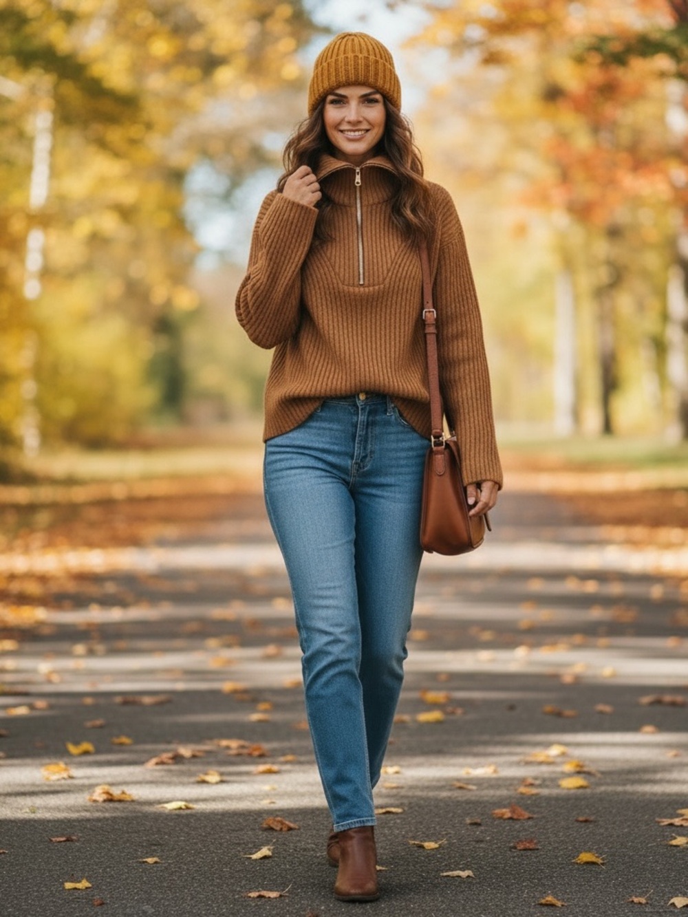Lou & Grey Ribbed Half-Zip Sweater in Camel Brown M